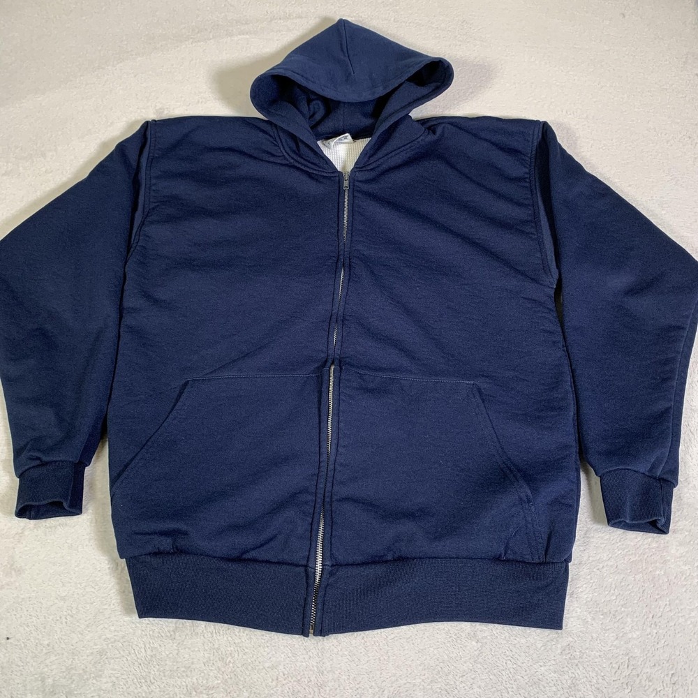 Vintage Pluma Hoodie Mens XL Blue Full Zip Thermal Lined Hooded Sweatshirt 90s